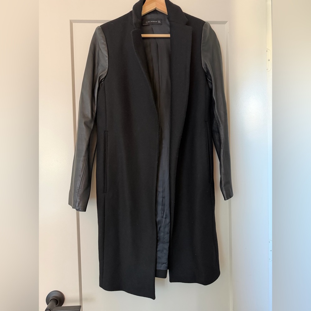 Zara wool coat with 100% leather sleeves